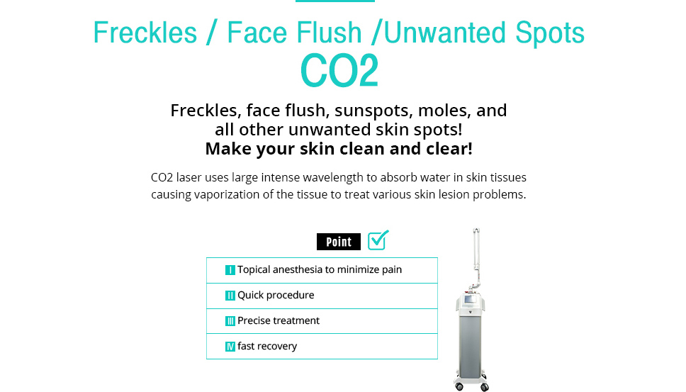 Freckles, face flush, unwanted spots, CO2